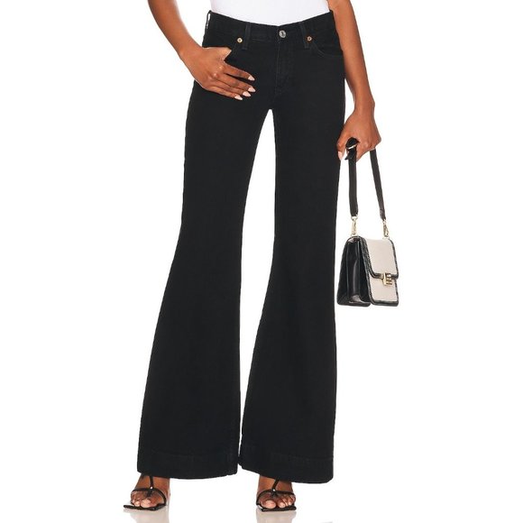 Re/Done Womens Jeans 70s Low Rise Bell Bottom Black 28